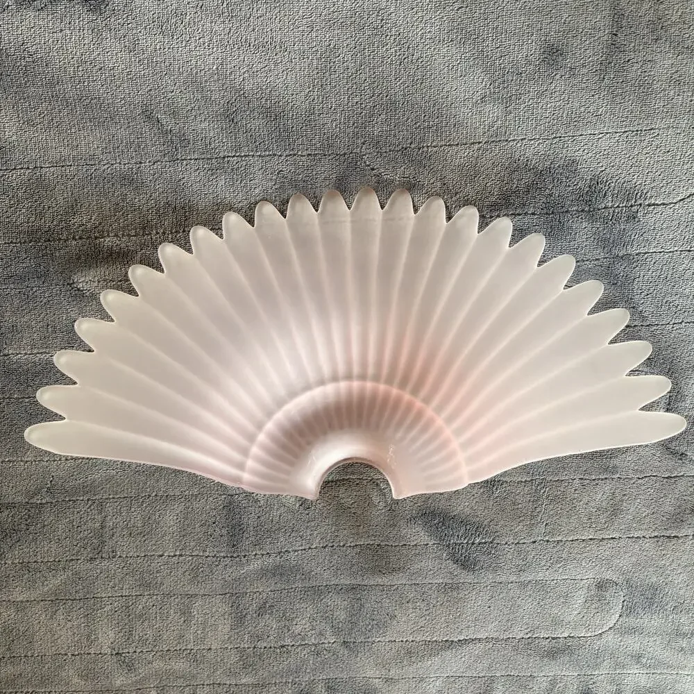 Vintage Frosted Pink Glass & Brass Fan Wall Sconce Light Fixture Art Deco Style